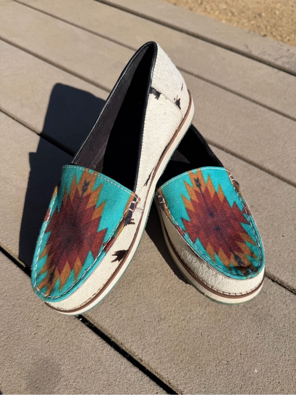 Myra Turquoise & Brown Patterned Women’s Slip-On Loafers